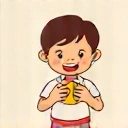 Ikona przedstawiająca uśmiechnięte dziecko jedzące owoc